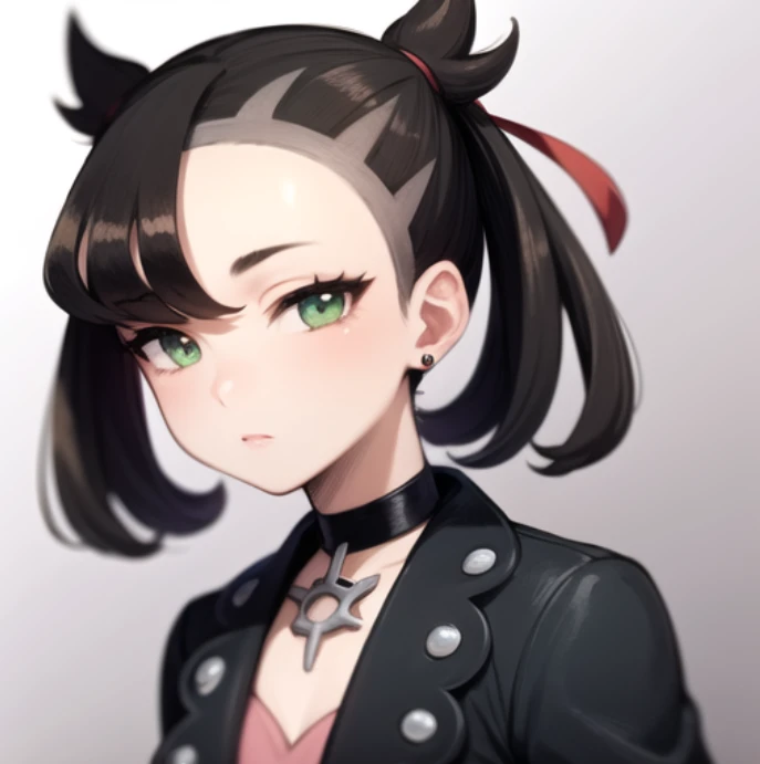 beautiful, masterpiece, best quality, extremely detailed face, perfect lighting, 1girl, solo, sketch, <lora:PokeMarnie:1>, marnie \(pokemon\), asymmetrical bangs, green eyes, pink dress, black jacket ,<lora:Afrobull:0.2>