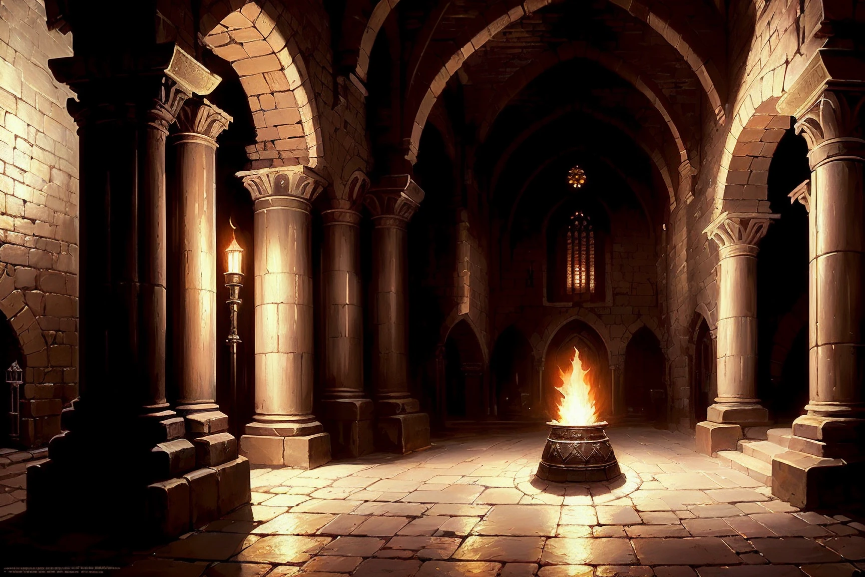(extremely detailed CG unity 8k wallpaper), ((full shot photo of the most beautiful artwork of a medieval dungeon))), ((underground catacombs)), ((lit by torch light)), ((Oil Painting)), ((Painterly)), ((GoT inspired)), (professional majestic oil painting by Ed Blinkey, Atey Ghailan, Studio Ghibli, by Jeremy Mann, Greg Manchess, Antonio Moro, trending on ArtStation, trending on CGSociety, Intricate, High Detail, Sharp focus, dramatic, photorealistic painting art by midjourney and greg rutkowski)