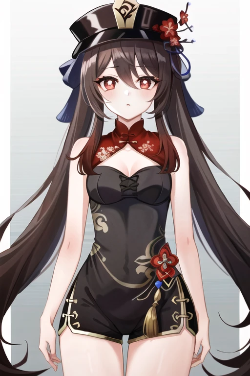 masterpiece, best quality,
1girl, hu tao (genshin impact), hat, red eyes, twintails, brown hair, solo, symbol-shaped pupils, long hair,bangs, official outfit , shorts , china dress, <lora:hutao_v2:0.7>