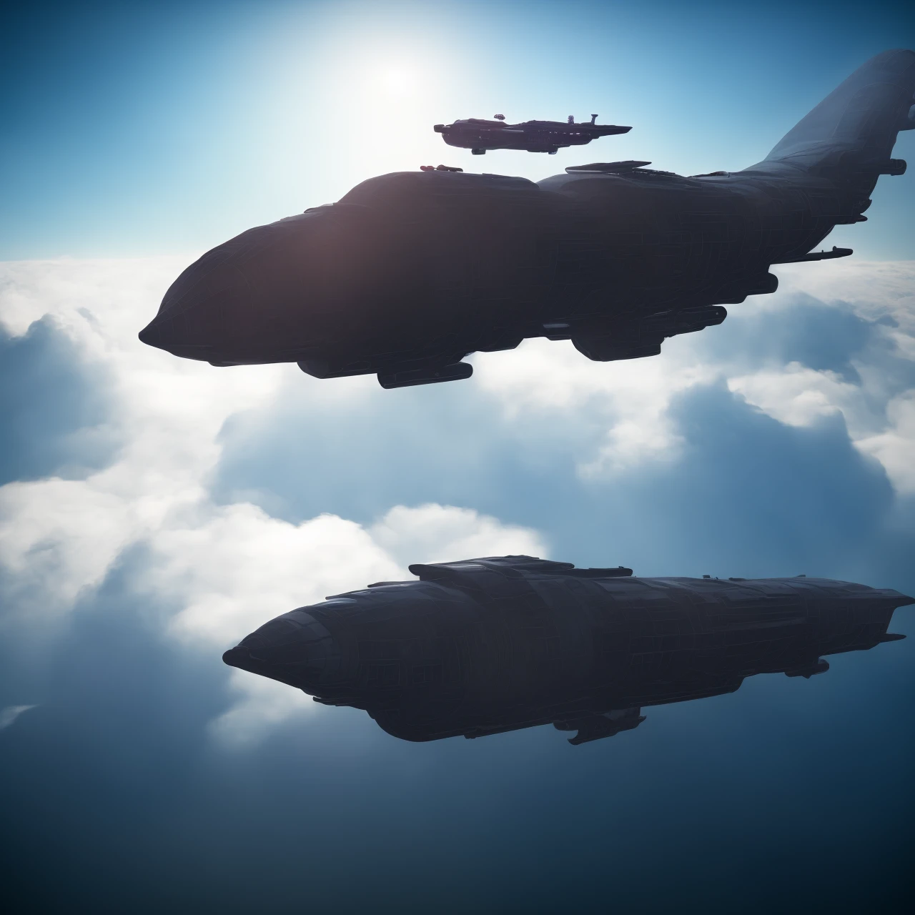 photo, [scifi|fantasy] futuristic Airship above clouds <lora:johnsondesuv15-320-e1:1>