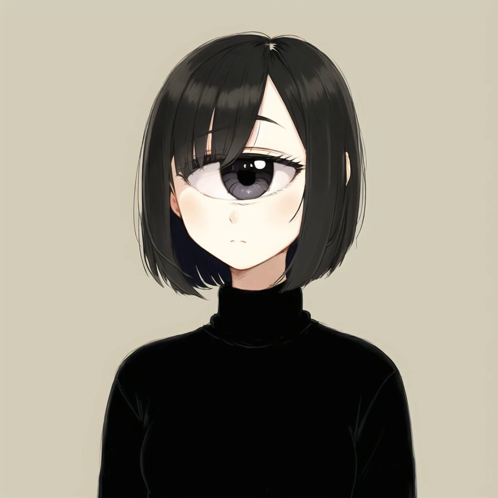 <lora:cyclops_retro_ham_avas_jun_rifl-08-02--rifl-09-01:1>,

cyclop, 


masterpiece, best quality, 1girl, solo, black eyes, black hair, black sweater, bob cut, closed mouth, medium hair, simple background