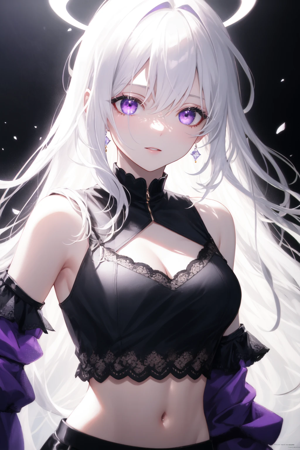 nafw,(2 girls:1.3),(duo),breast,absurdres,best quality,very aesthetic,absurdres,bra,(light silver White hair),太もも,(purple),(straight-on),(long hair),(gown),(bare breasts)