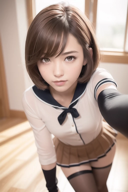 (RAW photo:1.2), ((photorealistic:1.4),(masterpiece:1.3),(best quality:1.4),ultra high res,(detailed eyes),(detailed facial features),(detailed clothes features),HDR,8k resolution, solo focus, bangs, skin tight, (shiny skin),(slender girl),dreamlike,
(extreme detailed illustration),check commentary,commentary request,scenery,no text,
(bob hair, short hair, brown hair:1.2),
VirtualGirl-Rin,
JK, schoolgirl, uniform, sailor suit, miniskirt, stockings,
1girl, full body,small breasts,
brown eyes, (no makeup, no lipstick:1.1)simple,no accessories,
happy,smile,
black collar,
