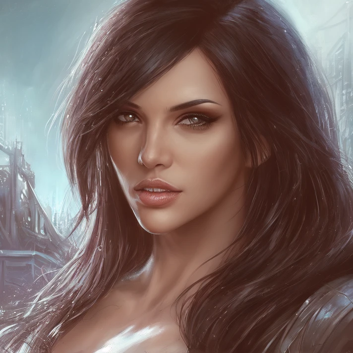 A photo of No-one9 a woman dressed as cyberpunk,Dark brown eyes, portrait, highly detailed, digital painting, artstation, concept art, smooth, sharp focus, illustration, cinematic lighting, 4K HQ, sharp focus, (Ultra realistic [[photo]], detailed face:1.0), (detailed eyes:1.0), (realistic photo:1.1), (masterpiece:1.0), detailed background, full body shot, by Antonio J. Manzanedo