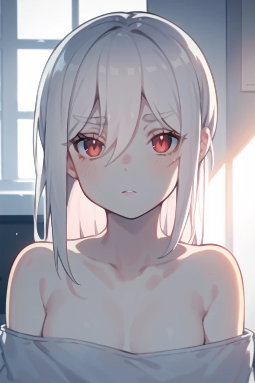 simple background、(​masterpiece、top-quality:1.2)、((facing front:1.2))、With bangs、Longhaire、infp young woman、((The upper part of the body:1.2))、Promotional Art、offcial art、(show breast)、(Exposing breasts)、(Expose nipple)、(Small:1.8)、teats、NSFW