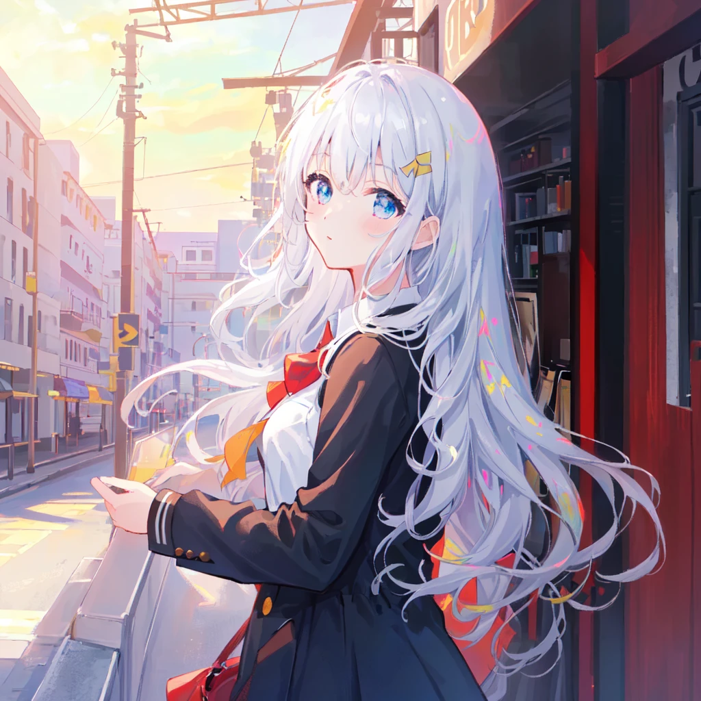 (((masterpiece,best quality,official art,extremely detailed CG unity 8k wallpaper))),illustration,landscape,solo,1girl,bishojo,beautiful detailed eyes,Student uniforms