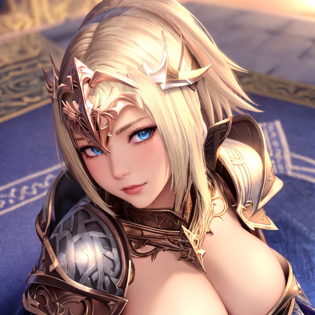 Masterpiece, high quality, 4K, beautiful design, shiny, from above, top angle, (redshift style:1.1), (analog style:1.1), sexy, realistic, photo shoot, professional, high contrast, blonde woman,[Ella Fanning|Elsa Jean], 1girl, solo, expressive look, HDR, highest quality, sharp focus, looking at viewer, facing viewer, 8k, blue eyes, wearing Paladin_glam armor, armor decorated with jewels, paladin armor, final fantasy xiv setting, <lora:Paladin_Glam:0.655>, (closeup:1.2), (extreme closeup:1.2), face focus,