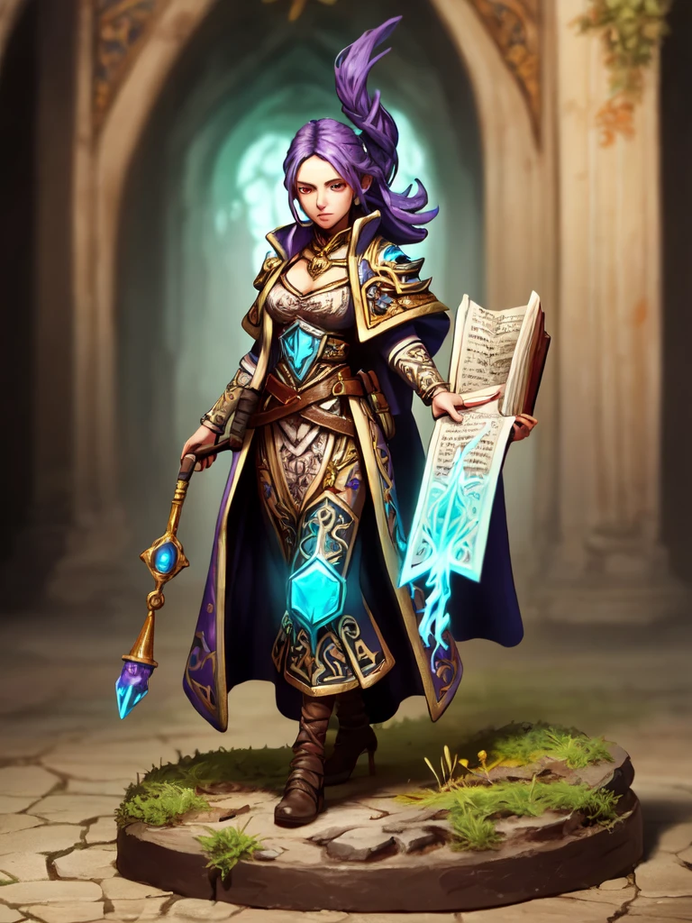 pmini style,  a painted miniature of a female human mage, close-up shot, the background is the library in a wizard tower, detailed face, fantasy game, character design,  Intricate, High Detail, Sharp focus, dramatic, photorealistic art