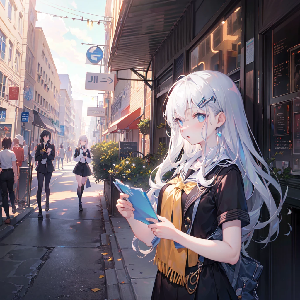 (((masterpiece,best quality,official art,extremely detailed CG unity 8k wallpaper))),illustration,landscape,solo,1girl,bishojo,beautiful detailed eyes,Student uniforms