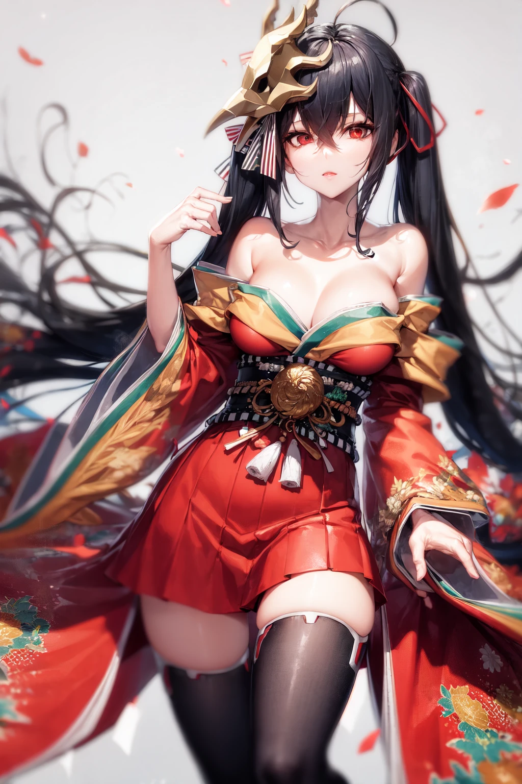 taihoudefault, mask, kimono, thighhighs, solo