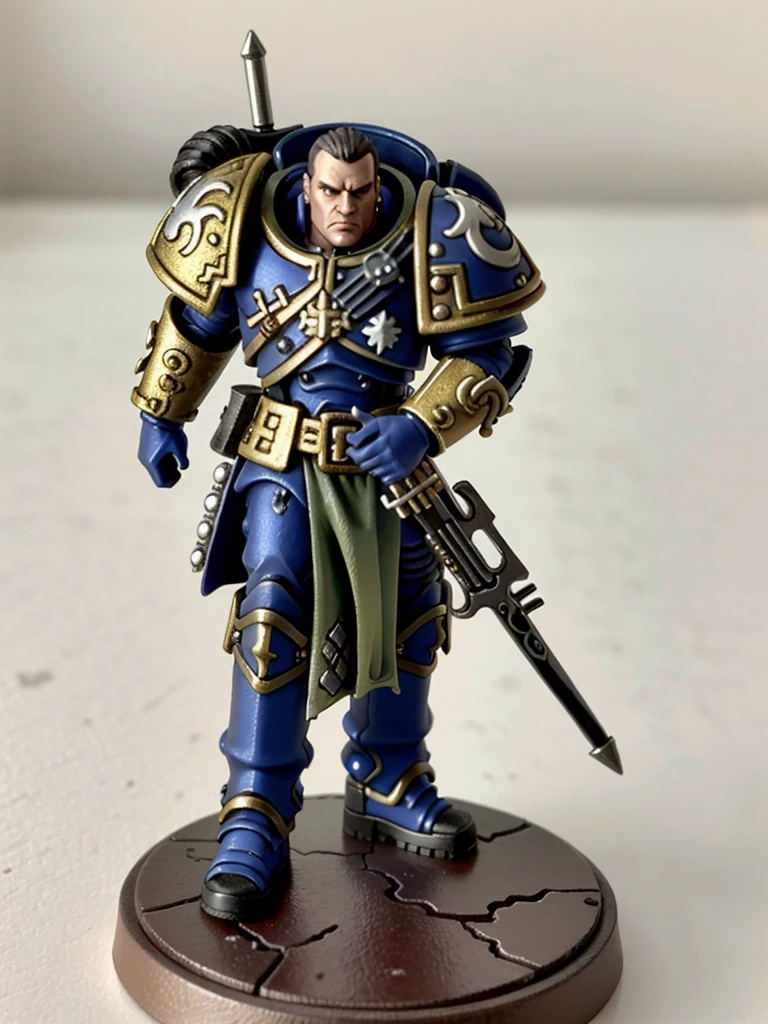 pmini style, painted miniature of a space marine, warhammer character design, close-up shot, used, abrased, Intricate, High Detail, Sharp focus, dramatic, photorealistic art