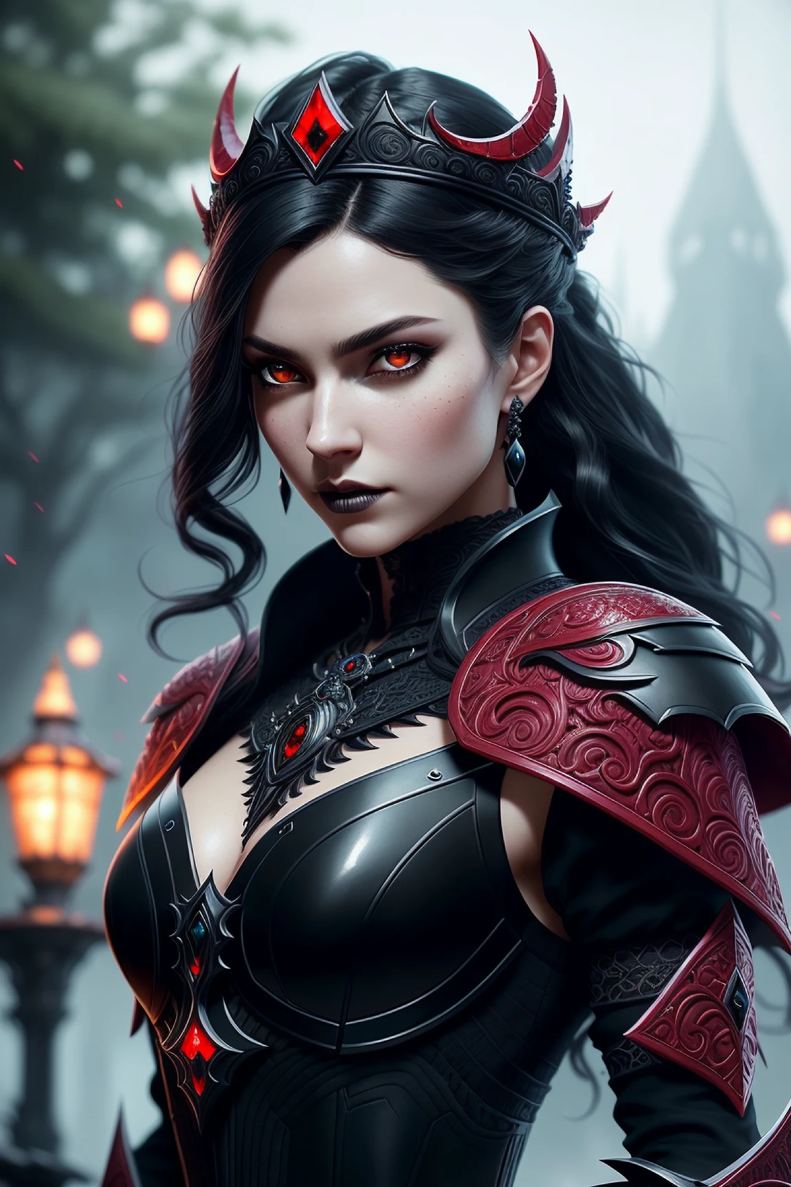 Analog style, ((intricate details)), full torso shot, cold lighting, beautiful, (pale gothic evil princess), (black hair), (intricate), ((skeletal skimpy onyx dress armor)), (intricate jagged obsidian crown), dynamic pose, windblown hair, perfect face, (realistic eyes), round iris, (((red eyes))), perfect eyes, intricate, complex, Helios 44-2, swirly bokeh, trending on artstation, sharp focus, studio photo, intricate details, highly detailed, sharp, dnd character portrait, (oil on canvas), perfect lighting, Masterpiece, detailed background, portrait by artgerm and greg rutkowski, cinematic lighting, 8k