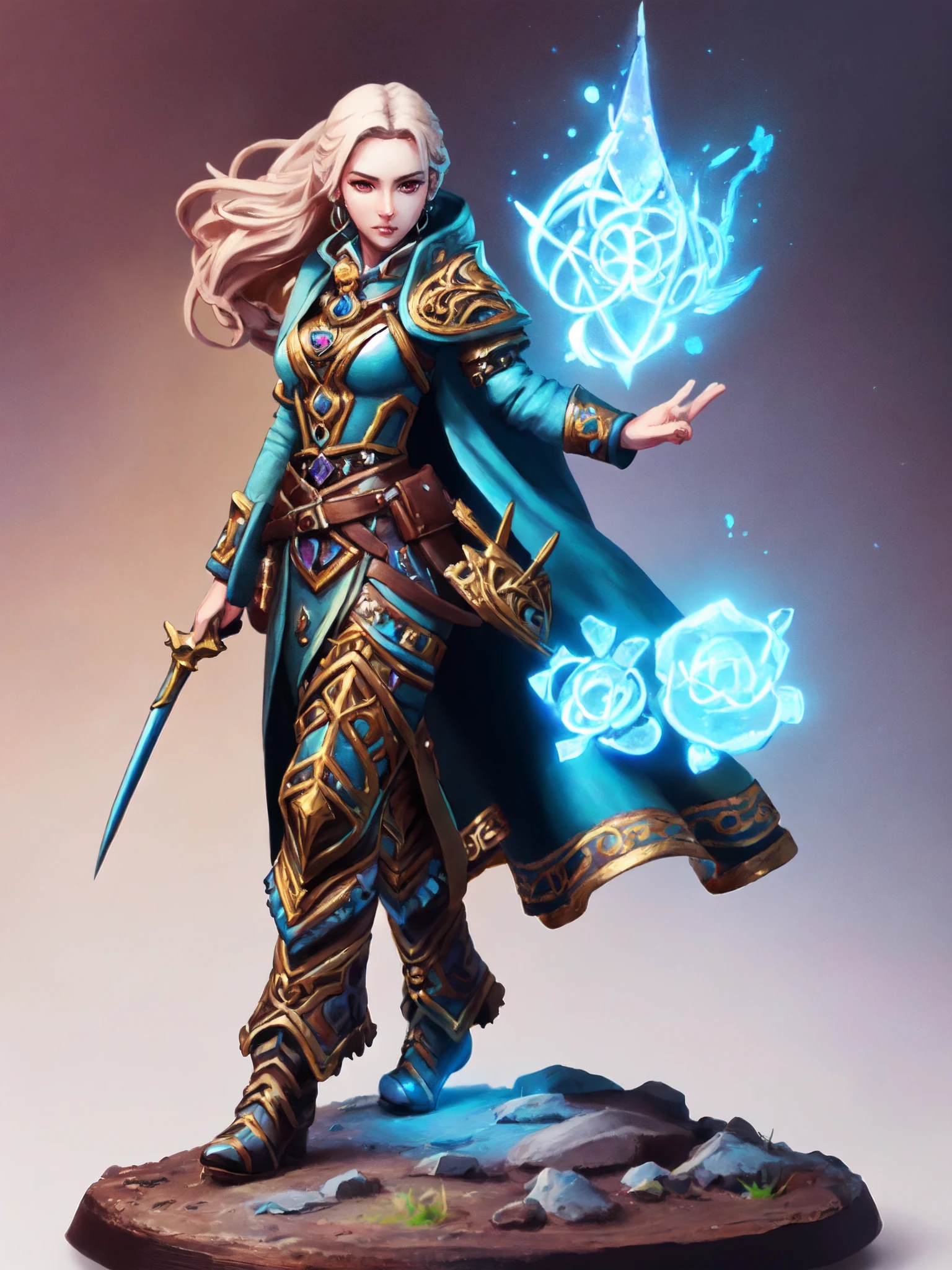 pmini style,  a painted miniature of a female human mage, close-up shot, detailed face, fantasy game, character design,  Intricate, High Detail, Sharp focus, dramatic, photorealistic art