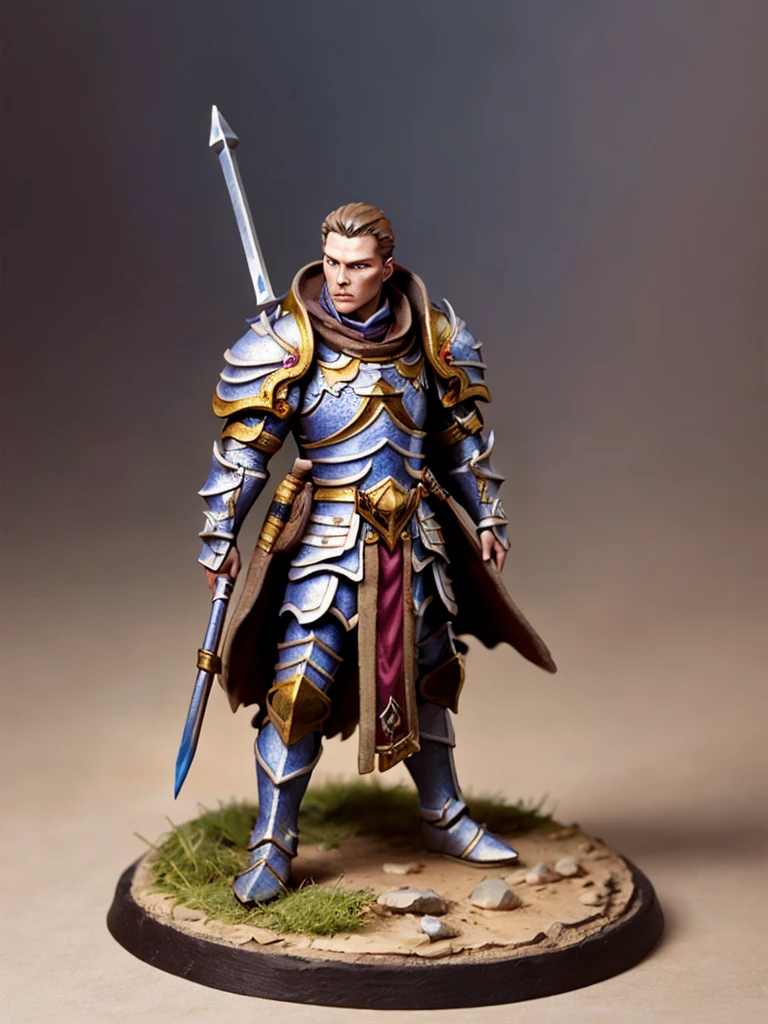 pmini style,  a painted miniature of a male human knight, close-up shot, detailed face, fantasy game, character design,  Intricate, High Detail, Sharp focus, dramatic, photorealistic art