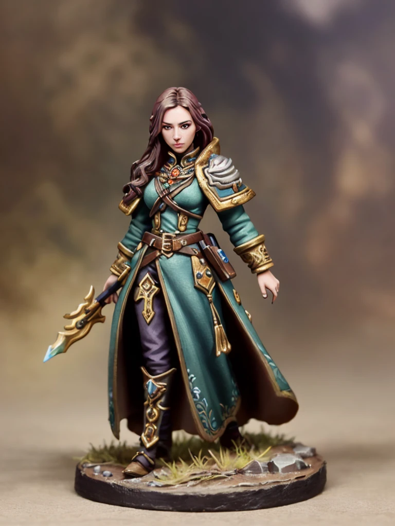 pmini style,  a painted miniature of a female human mage, close-up shot, detailed face, fantasy game, character design,  Intricate, High Detail, Sharp focus, dramatic, photorealistic art