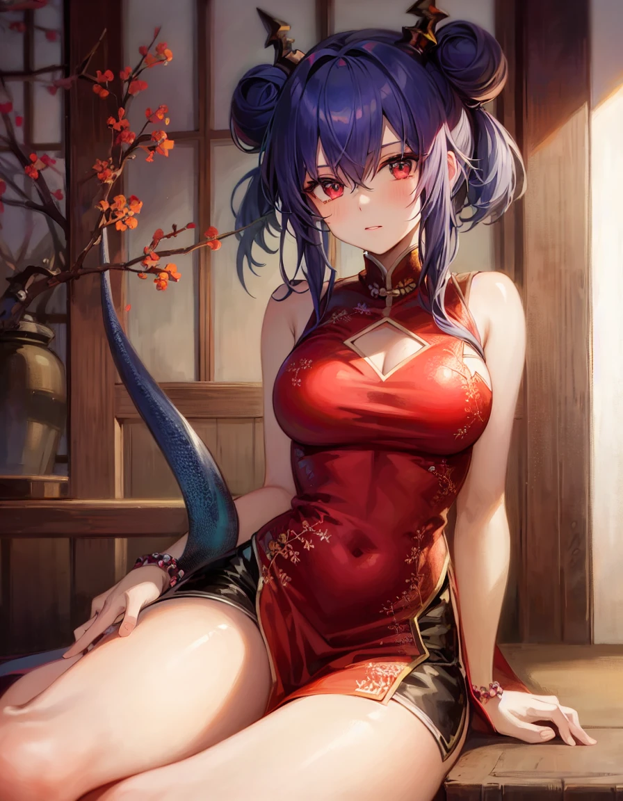 1girl,china dress,legs apart,sitting