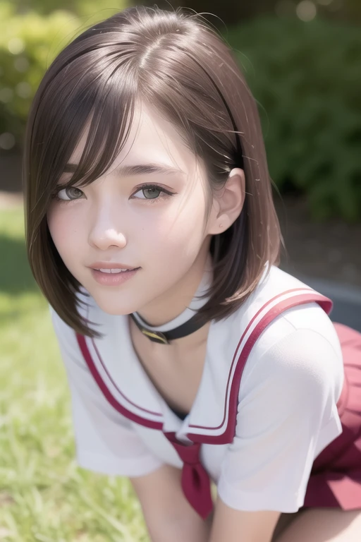 (RAW photo:1.2), (photorealistic:1.4),(masterpiece:1.3),(best quality:1.4),ultra high res,(detailed eyes),(detailed facial features),(detailed clothes features),HDR,8k resolution, solo focus, bangs, skin tight, (shiny skin),(slender girl),dreamlike,
(extreme detailed illustration),check commentary,commentary request,scenery,no text,
<lora:VirtualGirl-Rin:0.2>,VirtualGirl-Rin, small breasts, bob hair, short hair, brown hair, brown eyes,
student,JK, schoolgirl,
1girl, upper body,
black choker,
white japanese school uniform,
sailor suit,
dark red pleated skirt, stockings,
sneakers,
happy,smile,
