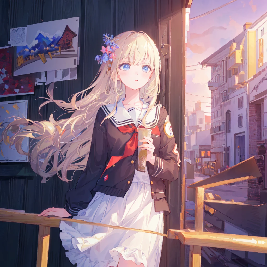 (((masterpiece,best quality,official art,extremely detailed CG unity 8k wallpaper))),illustration,landscape,solo,1girl,bishojo,beautiful detailed eyes,Student uniforms