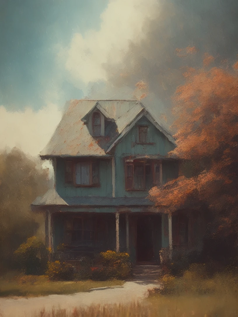 a painting of a house, a character portrait, artstation hd, detailed painting, photo taken with provia, kodak portra, film grain, featured on unsplash, film grain, cinematic view, photo taken with provia