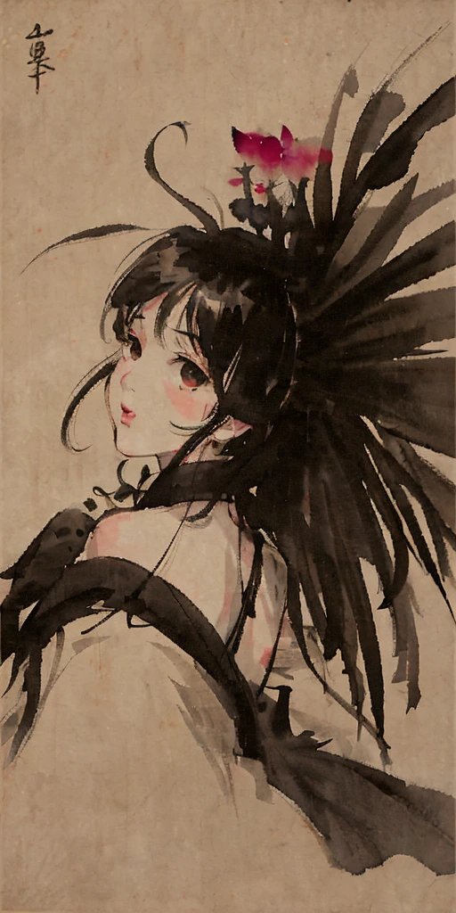 shukezouma, negative space, shuimobysim, girl, woman,bare shoulders, (ecchi0.5), lips, water splash, (trees:0.5), (flowers:0.6) ,(birds:0.2), (bamboo0.1), lakes, Hangzhou, bonian, bonian in background <lora:shuimobysimV3:0.8> <lora:shu:1>