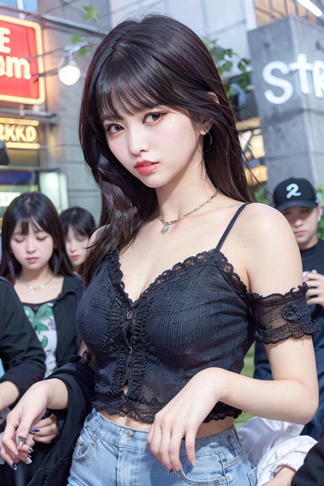 nikon RAW photo,8 k,Fujifilm XT3,masterpiece, best quality, 1girl,solo,realistic, photorealistic,ultra detailed,depth of view,full_makeup,close up photo,
heavy_sootiness_makeup,smoky_eye,punk,cool,closed eyes,fashin shirt, curvy figure,dancing in the middle of a crowded ,in a night_club,smoggy,
momo1, <lora:momo_v1:.8>