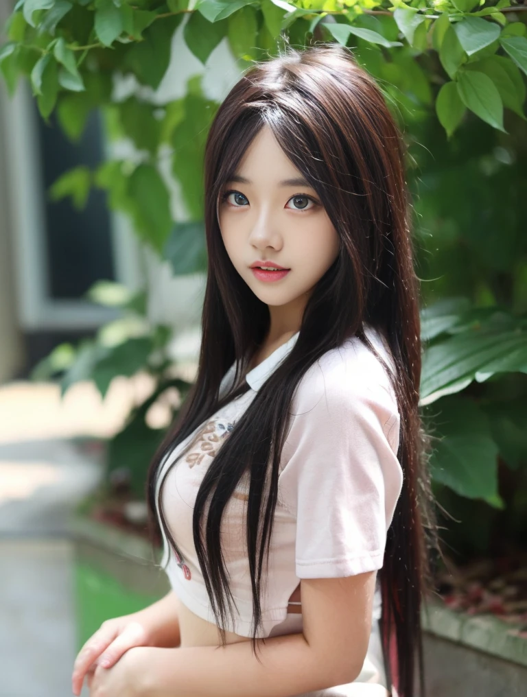 1girl, solo, brown eyes, brown hair, long hair, looking at viewer, school uniform, masterpiece ,upper body