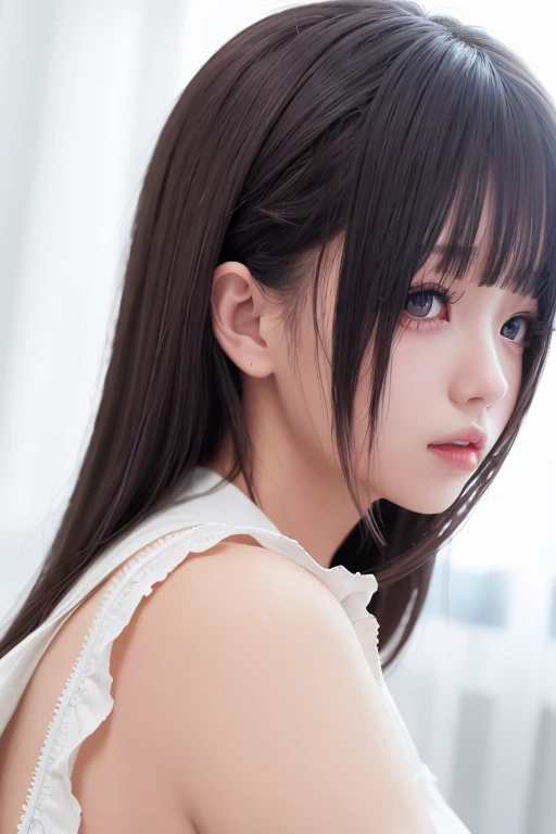 <lora:chinesecutedoll_v5:0.5>,best quality, masterpiece, ultra high res, (photorealistic:1.4), 1girl, looking at viewer, blonde hair, dark eyes, white shirt,long profile