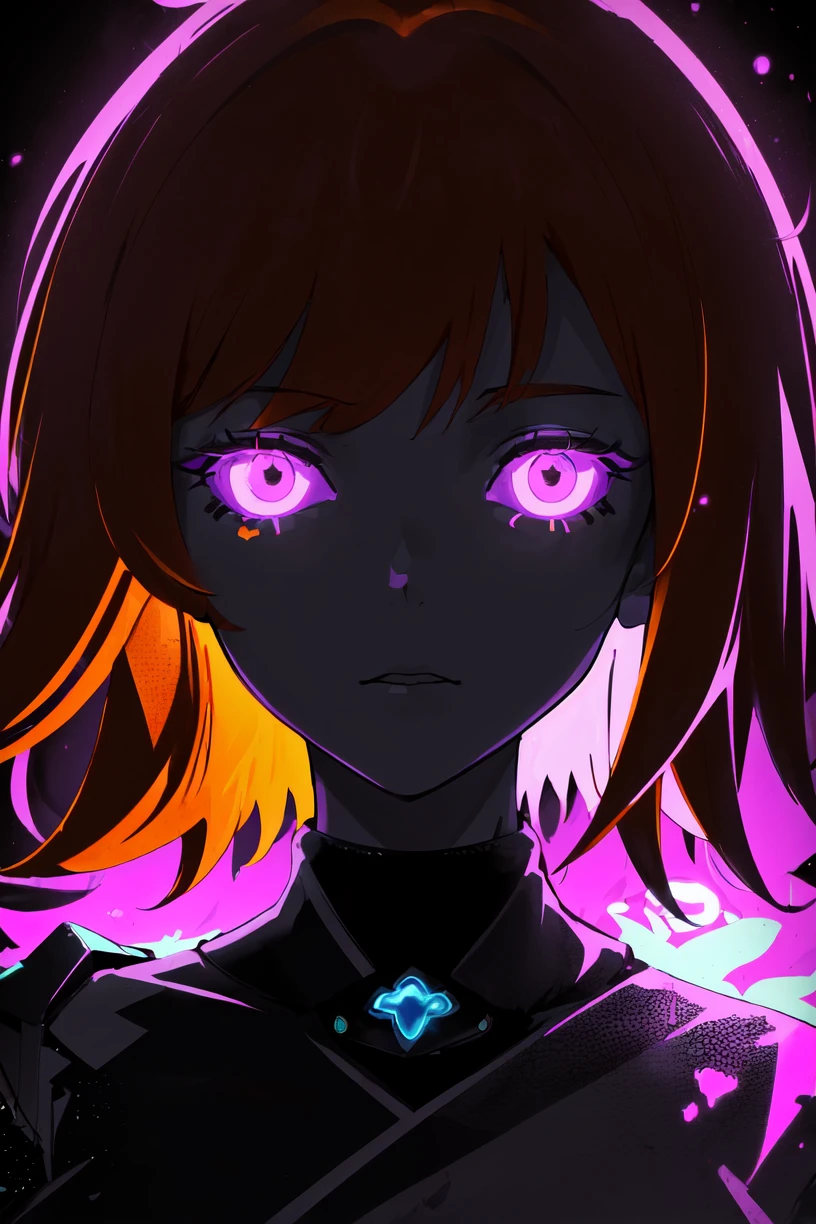 (close-up), portrait, portrait, (solo), night time, dark, mature woman, large breasts, short hair ,(orange hair), masterpiece, best quality, clothes

high contrast, psychedelic, [[[lsd]]], purple, light purple, particles, bloom, neon lighting, (glow), flat color, splashes of color, colors mashing