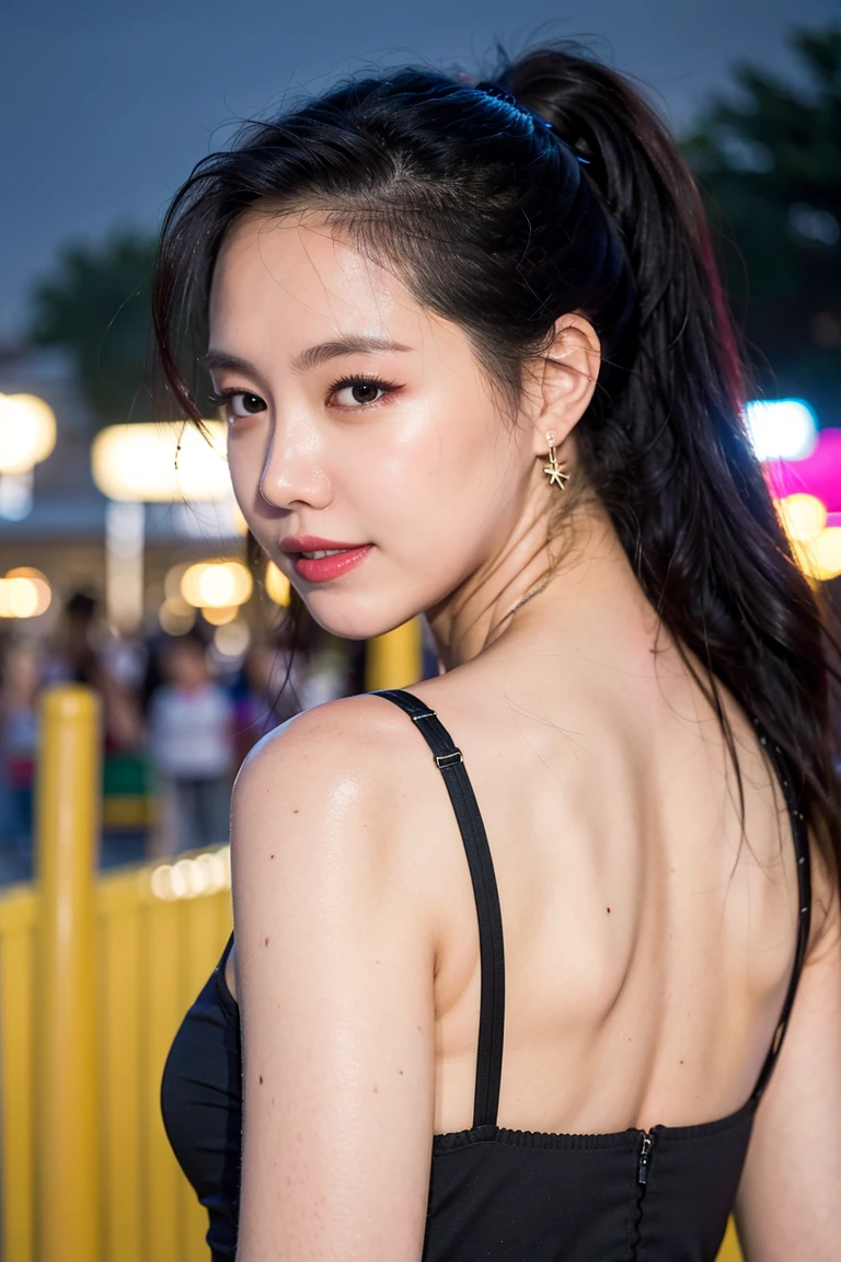 nikon RAW photo,8 k,Fujifilm XT3,close up photo,masterpiece, best quality, 1girl,solo,realistic, photorealistic,ultra detailed,

outdoor, amusement park, colorful, joyful expression, ponytail, cute headband, looking back over shoulder, amusement park rides and attractions in background, night time setting,


naeun1,  <lora:lightAndShadow_v10:.6>