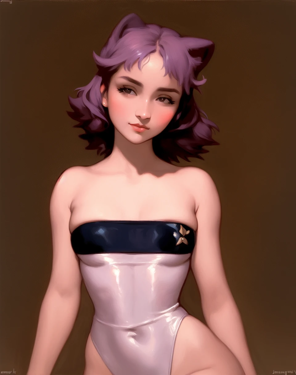 beautiful, masterpiece, best quality, masunya, cat ears, (purple skin color:1.1), by Jeremy Lipking, by William Bouguereau, (by Alphonse Mucha:0.5), <lora:my_LoRA_masunya_v3:0.8> gris swimsuit <lora:grisSwimsuit_v10:0.8>