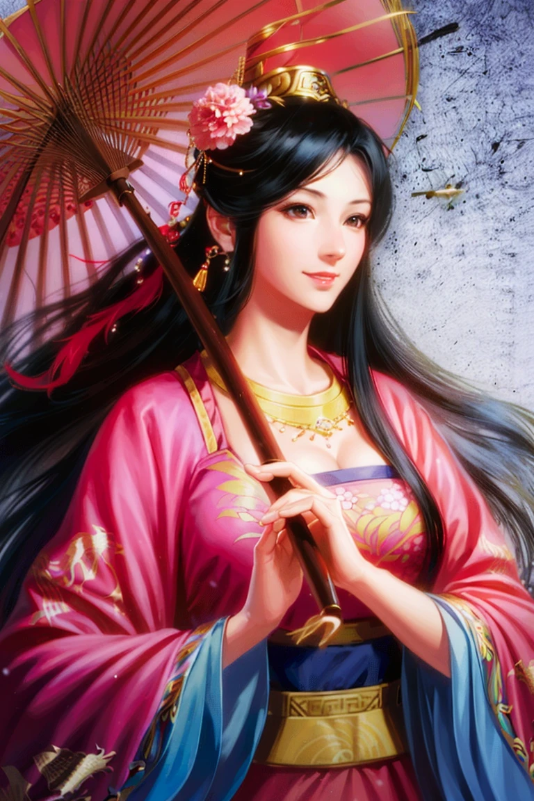 (8k, RAW photo, best quality, masterpiece:1.2), (realistic, photo-realistic:1.37), chinese female, chinese, holding_umbrella, oil-paper_umbrella, parasol, red_umbrella, umbrella, 1girl, shared_umbrella, pink_umbrella, blue_umbrella, black_umbrella, jewelry, solo, chinese_clothes, holding, white_umbrella, long_hair, hanfu, earrings, transparent_umbrella, black_hair, hair_ornament, lips, flower, purple_umbrella, upper_body, breasts