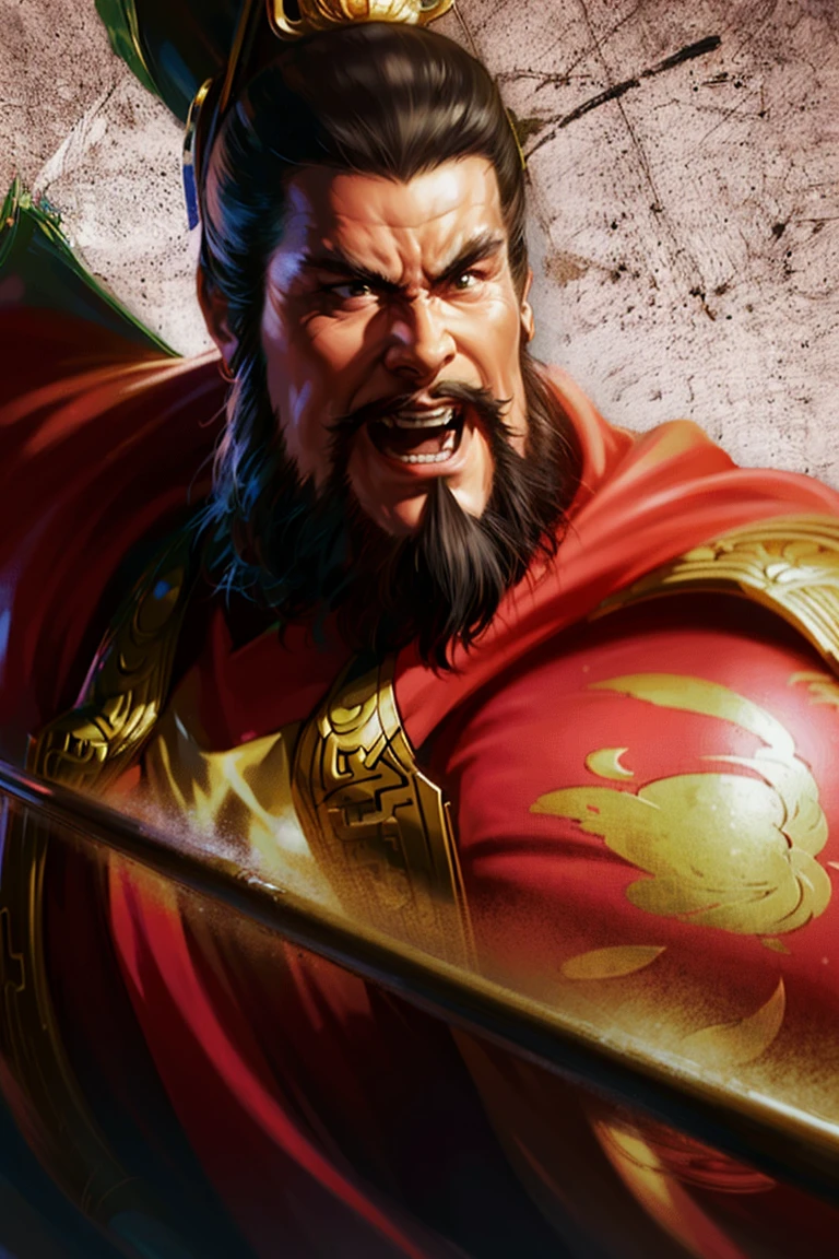 (8k, RAW photo, best quality, masterpiece:1.2), (realistic, photo-realistic:1.37), chinese male, chinese, facial_hair, beard, mustache, old_man, old, 1boy, male_focus, wrinkled_skin, weapon, manly, solo