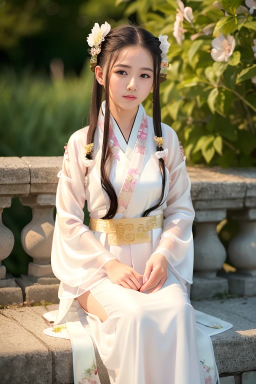Superb Quality, Masterpiece, High Resolution, 1Girl, Blush, (Charming Smile: 0.8), Star Eyes, Caucasian female wearing hanfu, 25 year old, Hair Accessories, Jewelry, Beauty, on_body, Tyndall Effect, Realistic, Peach Blossom Forest, Light Edge, Two-tone Lighting, (High Detail Skin: 1.2), 8K UHD, DSLR, Soft Light, High Quality, Volume Lighting, Voyeur, Photo, High Resolution, 4K, 8K, Background Blur, nsfw, subtle nudity, exposed,edgTemptation