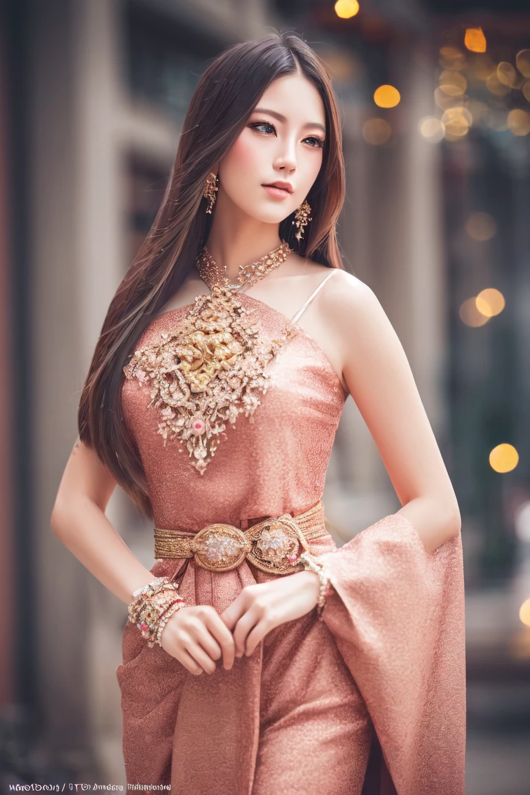 (photorealistic:1.4),(raw photo:1.2),official art,(extremely detailed CG:1.2), (masterpiece:1.2), (best quality:1.2),looking at viewer,(cowboy shot)
,(1girl),(long hair),(brown hair),standing,(thai tradition dress),golden jewelry,white dress
,(COLORFUL LIGHT),(dynamic light), <lora:thai_tradition-7:0.9>