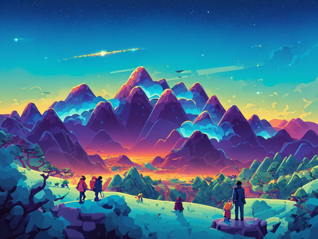 <lora:S1-Kurzgesagt_DreamLike-000008:1>,
((forest and mountain and starry sky with trip shape cloud)), space elevator, civilization, hi - tech building, Sci - fi ,
(high contrast), (vector artwork), 2D flash game, (clean color), (clear boundaries), (bright colors), (morning or dusk sky),
(explicit), (extreme sharp focuss), ((masterpiece)), (best quality), (extreme details), fine art, silhouette, tidy style,
(Kurzgesagt style), by Kurzgesagt, (by Hiroshi Yoshida), (by Hasui Kawase), by Atey Ghailan, by Ismail Inceoglu