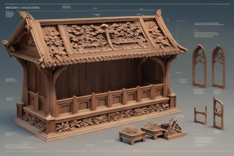 Wood carving,grave, <lora:中式建筑图纸:1>