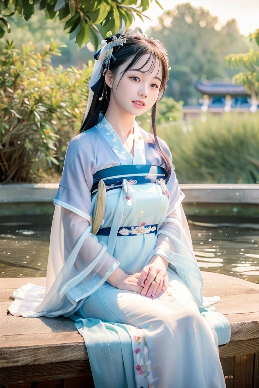 Fifteen-year-old girl sitting on the porch watching the audience,There were flowers and windows, Moe art style, Delicate ancient girl, A princess dressed in Han costume, Cute girl, Young ancient girl, Cute girl,Barefoot,Long white legs,big assa,Watery eyes,Bigchest,Shy,Be red in the face,ssmile,Realistic portraits,professional photoshooting(1.0),with no underpants,Detailed skins,Smooth floor,Chinese Ancient Architecture,Realistic facial features,shadowing(1.5),Natural soft light(1.4),超高分辨率,realisticlying(1.6),(Masterpiece,A picture)