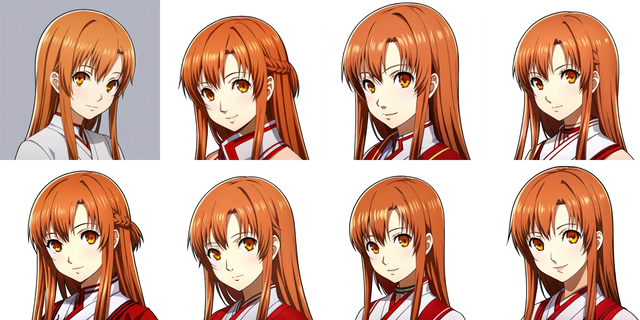 portrait, solo, 1girl, (white background, simple background), asuna, asuna \(sao\), orange hair, orange eyes, long hair <lora:asunaLora_asuna:0.4>, <lora:p5_Portrait_v1.0:0.6>,