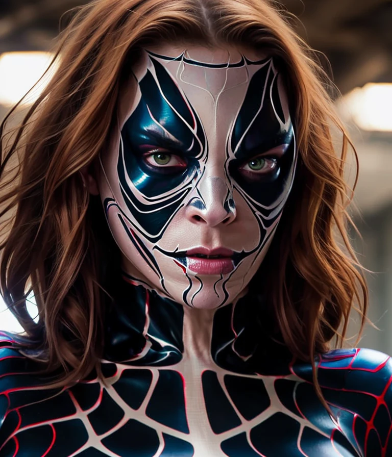 rlfce realistic face, portrait style, solo mid shot portrait photo of [Michelle Monaghan|Natalia Vodianova] as [Camille Kostek|Kristen Stewart] as a real life version of (Gwenom:1.28)
open office fantasy background, charming smirking
by Anne Brigman and Emilia Wilk ultra realistic highly detailed intricate photorealistic analog style photograph sharp focus on eyes, cinematic lighting