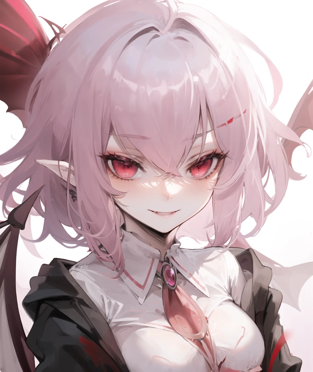 (((remilia scarlet))), (bat wings), (vampire), short hair, (blue hair), ((standing)), ((face close up)), (((jacket, taut shirt))), evil smile, 
<lora:123456:0.8>