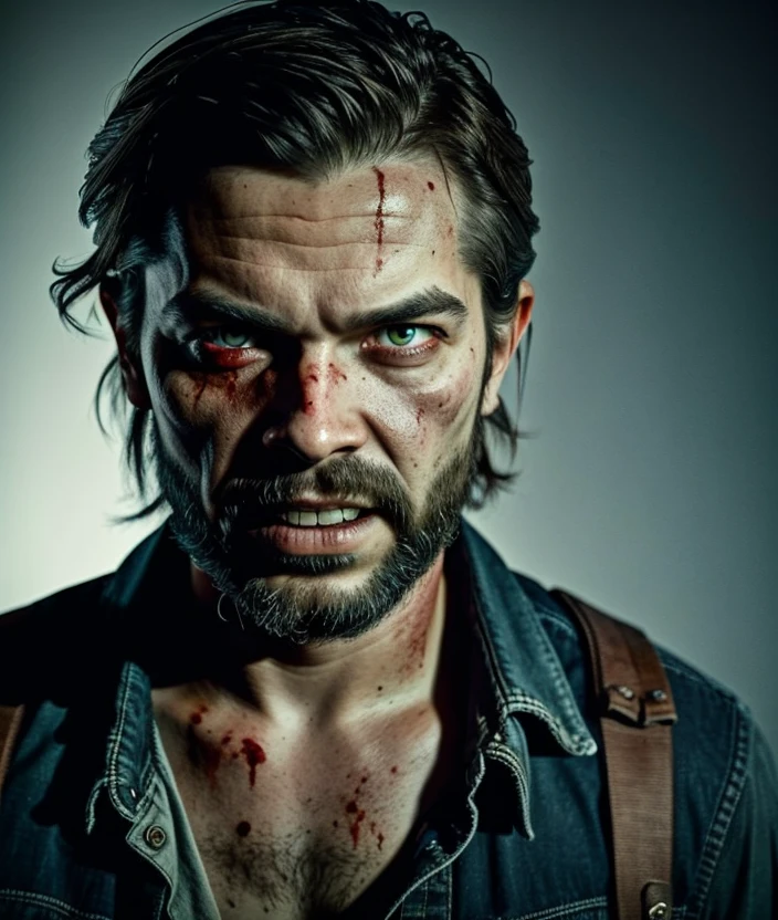 solo mid shot portrait photo of a zombie from the last of us
dark fantasy background, charming smirking
by Liam Wong and Brian Mashburn ultra realistic highly detailed intricate photorealistic analog style photograph sharp focus on eyes, cinematic lighting