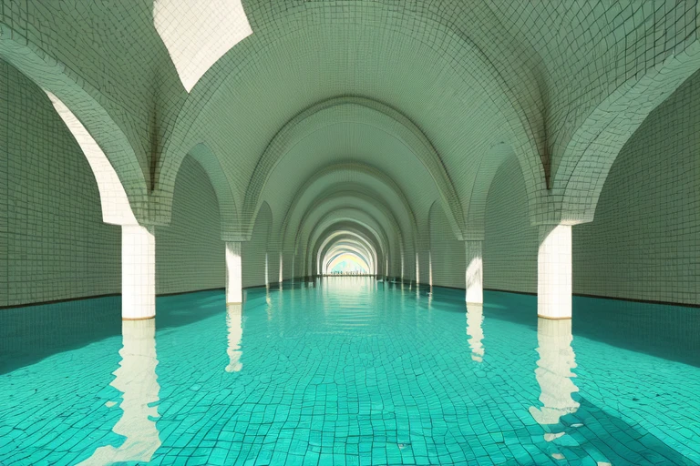 <lora:S1-Backroom_DreamLike-000006:0.5>,
backroom,liminal space,Level-37,Sublimity,water,white tiles,reflection,water corridor,green blue water,arch column,
(photorealistic), [sharp focus], (HDR), (8k), (gigapixel), (masterpiece)