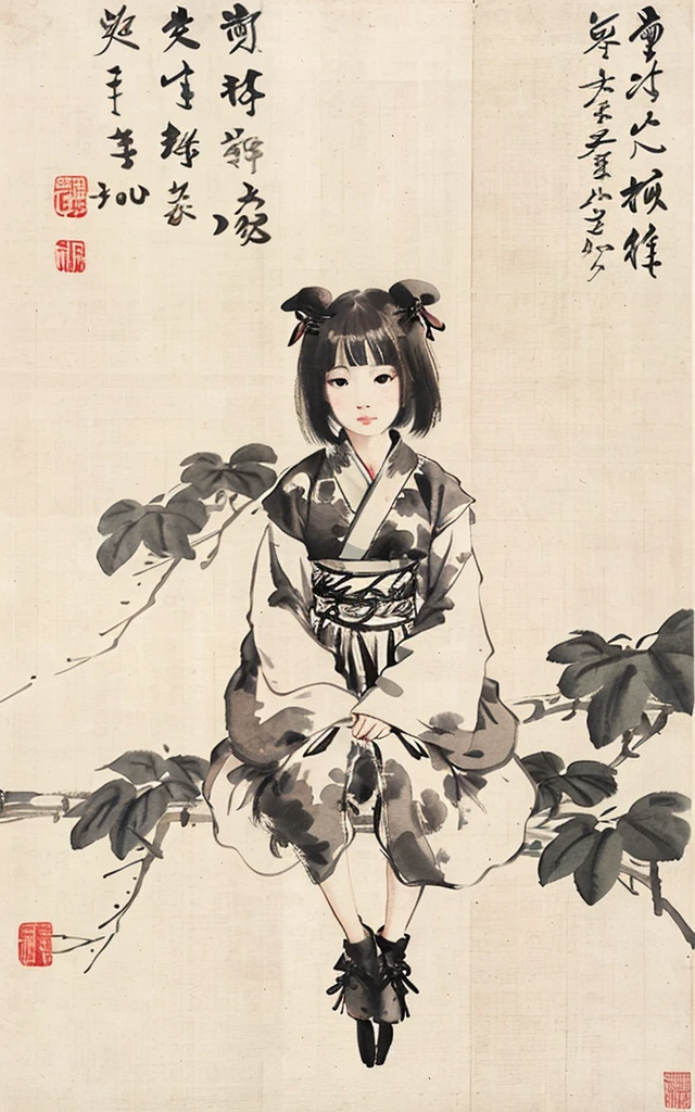shukezouma, negative space, , shuimobysim , <lora:shukezouma_v1_1:0.8>,a brid sit on branch, traditional chinese ink painting, <lora:shuimobysimV3:0.7>,