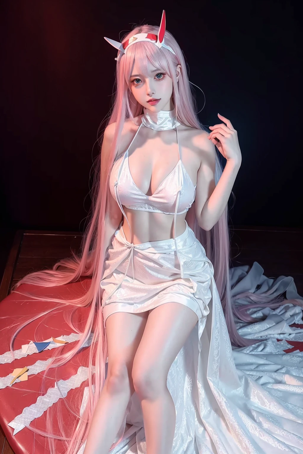 <lora:ZeroTwo:0.9>,zero_two_\(darling_in_the_franxx\),ulzzang-6500-v1.1,(raw photo:1.2),((photorealistic:1.4))best quality ,masterpiece, illustration, an extremely delicate and beautiful, extremely detailed ,CG ,unity ,8k wallpaper, Amazing, finely detail, masterpiece,best quality,official art,extremely detailed CG unity 8k wallpaper,absurdres, incredibly absurdres, huge filesize, ultra-detailed, highres, extremely detailed,beautiful detailed girl, extremely detailed eyes and face, beautiful detailed eyes,light on face,cinematic lighting,1girl,full body,full-body shot,see-through,looking at viewer,outdoors