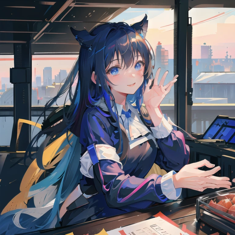 (8k, RAW photo, best quality, masterpiece:1.2), (realistic, photo-realistic:1.37),1 girl,cute, light smile,blue eyes, (solo),detailed faceponytail, dramatic angle,
,office,looking at viewer,pov,cyberpunk,
<lora:tifoseMix64:0.9>,