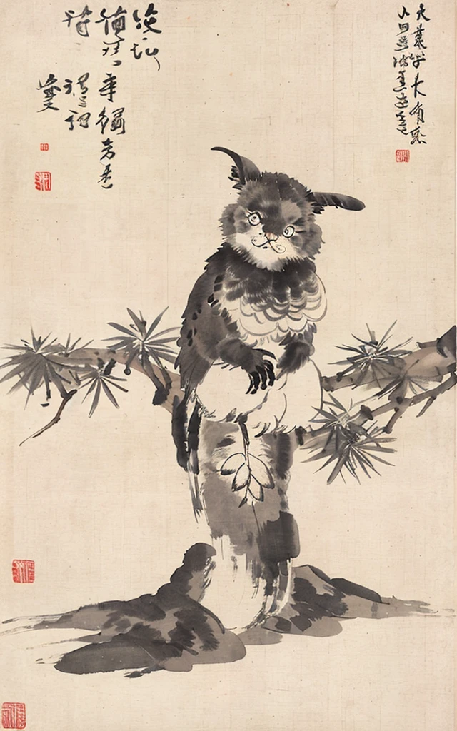 shukezouma, negative space, , shuimobysim , <lora:shukezouma_v1_1:0.8>,a brid sit on branch, traditional chinese ink painting, <lora:shuimobysimV3:0.7>,