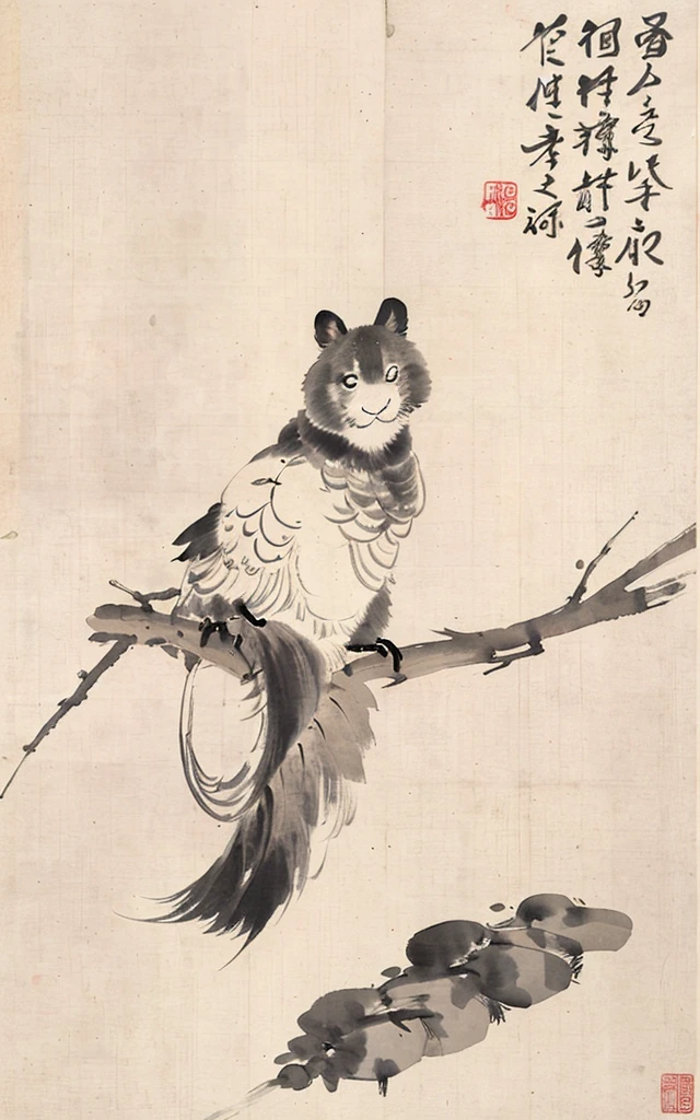 shukezouma, negative space, , shuimobysim , <lora:shukezouma_v1_1:0.8>,a brid sit on branch, traditional chinese ink painting, <lora:shuimobysimV3:0.7>,