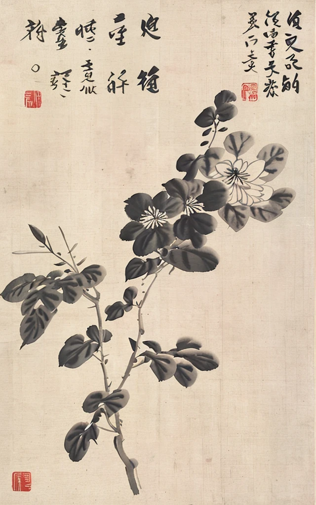 shukezouma, negative space, , shuimobysim , <lora:shukezouma_v1_1:0.8>,a branch of flower, traditional chinese ink painting, <lora:shuimobysimV3:0.7>,