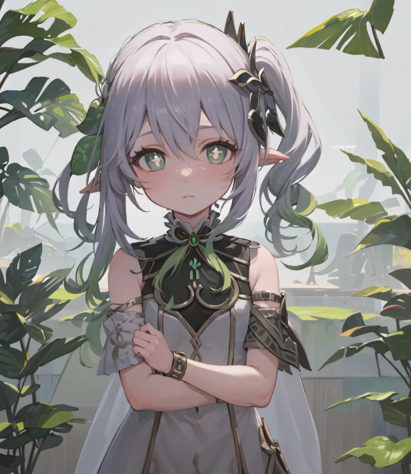 masterpiece, best quality, 1girl, solo, (close-up, face focus:1.3), nahida_genshin, (cross-shaped pupils:1.3), side ponytail, standing <lora:Nahida2:1>