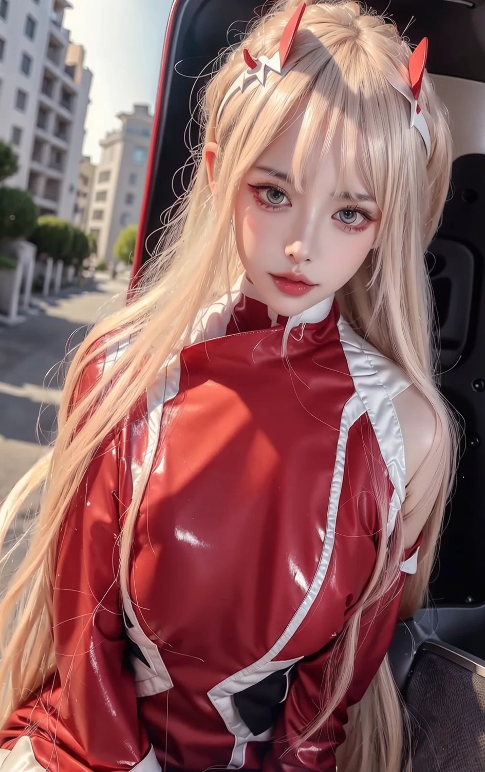 (((bodysuit))),<lora:ZeroTwo:1>,ulzzang-6500-v1.1,(raw photo:1.2),((photorealistic:1.4))best quality ,masterpiece, illustration, an extremely delicate and beautiful, extremely detailed ,CG ,unity ,8k wallpaper, Amazing, finely detail, masterpiece,best quality,official art,extremely detailed CG unity 8k wallpaper,absurdres, incredibly absurdres, huge filesize, ultra-detailed, highres, extremely detailed,beautiful detailed girl, extremely detailed eyes and face, beautiful detailed eyes,light on face,cinematic lighting,1girl,see-through,looking at viewer,outdoors